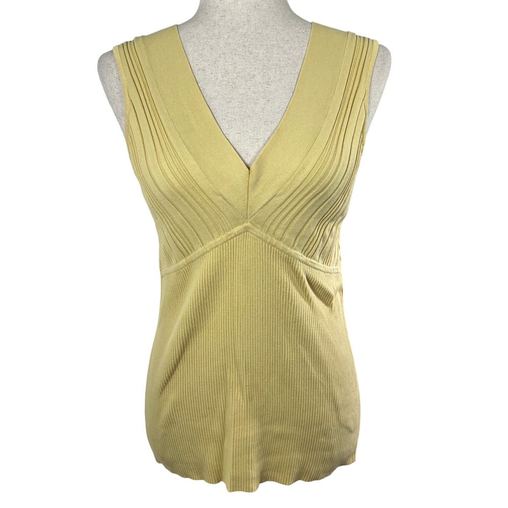 Studio 1940 Womens L Yellow Ribbed Knit V Neck Empire Waist Tank Top Y2K Cotton